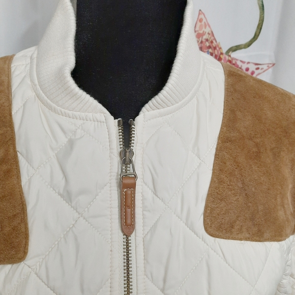 [Ralph Lauren] White quilted puffer jacket with suede. - Picture 4 of 11